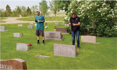 Visiting Missionaries In Wolf Point  Photographing Cemetery Headstones