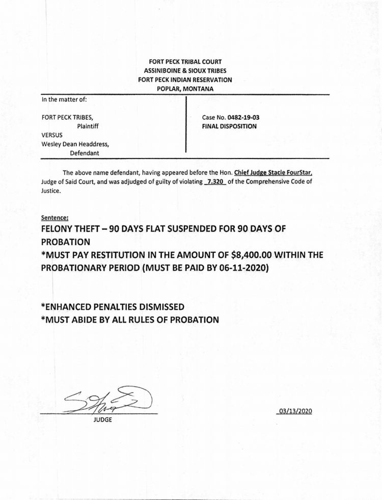 Headdress’ Eligibility For Sheriff Position Questioned, Complaint Filed in District Court